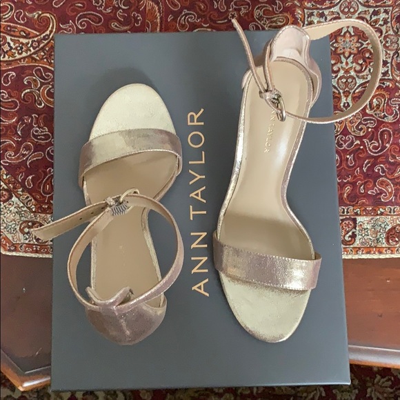Ann Taylor Shoes - Gold Ann Taylor Open Toe Heels with Ankle Straps